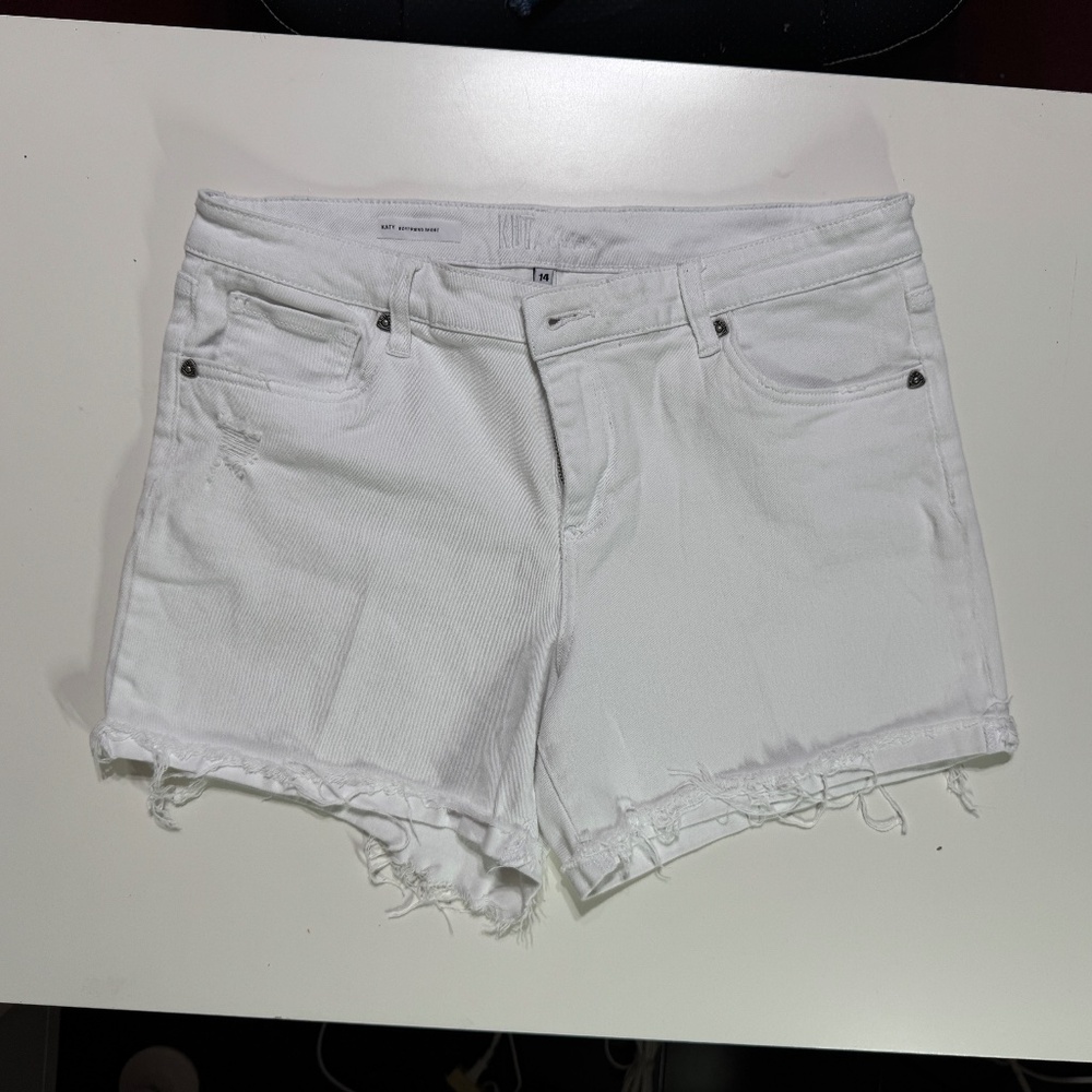 KUT from the Kloth Katy Distressed Raw Hem Boyfriend Shorts White Denim Size 14